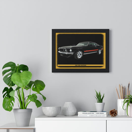 Captivating 1969 Mustang Mach 1 Poster | Classic Black Muscle Car Wall Art for Car Lovers & Collectors