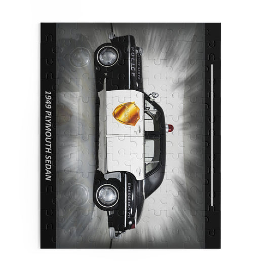 Classic 1949 Plymouth Police Car Temp Puzzle (120 pcs) | Vintage Law Enforcement Jigsaw for Enthusiasts