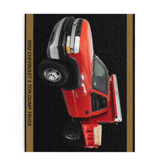 Classic 2002 Red Chevrolet 3500 1 Ton Dump Truck Puzzle (120 Pcs) - Iconic Heavy-Duty Vehicle Jigsaw Gift for Truck Enthusiasts!