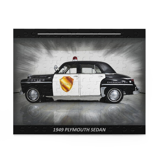 Classic 1949 Plymouth Police Car Temp Puzzle (120 pcs) | Vintage Law Enforcement Jigsaw for Enthusiasts