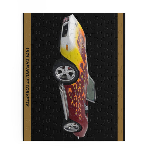 Blazing 1973 Corvette Stingray Flame Puzzle | Iconic Classic Muscle Car Jigsaw (120 pcs) for Enthusiasts