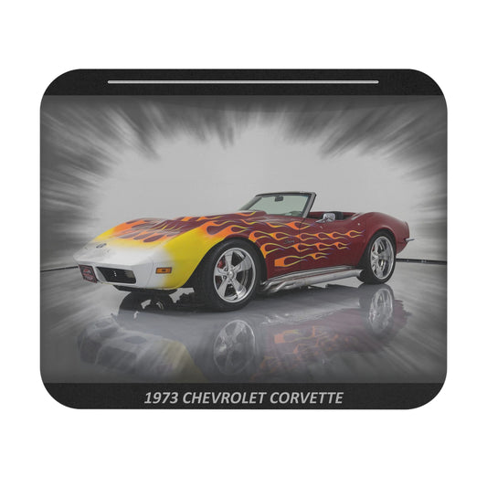 Blazing 1973 Corvette Stingray Mousepad | Custom Flame Muscle Car Desk Mat | Iconic Vintage Car Enthusiast Gift