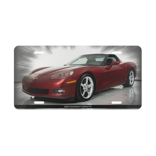Captivating 2008 Red  Corvette C6 Metal Front License Plate | Iconic Sports Car Vanity Plate for Enthusiasts