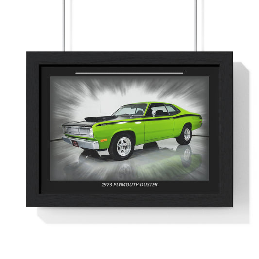 Vivid Lime Green 1973 Plymouth Duster Muscle Car Poster - Iconic Mopar Enthusiast Wall Art Print