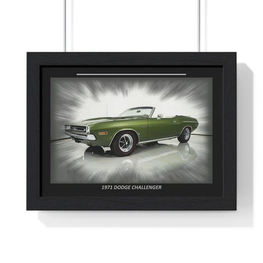 Vivid 1971  Challenger Poster - Classic Green Convertible Muscle Car Wall Art for Auto Enthusiasts & Man Cave Decor