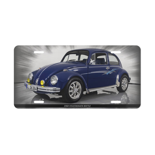 Awesome 1968 VW Beetle Classic Car Metal Front License Plate | Iconic Blue Bug Vanity Plate for Auto Enthusiasts