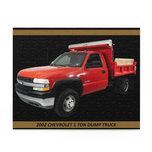 Classic 2002 Red Chevrolet 3500 1 Ton Dump Truck Puzzle (120 Pcs) - Iconic Heavy-Duty Vehicle Jigsaw Gift for Truck Enthusiasts!