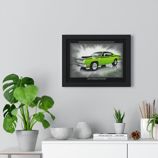 Vivid Lime Green 1973 Plymouth Duster Muscle Car Poster - Iconic Mopar Enthusiast Wall Art Print