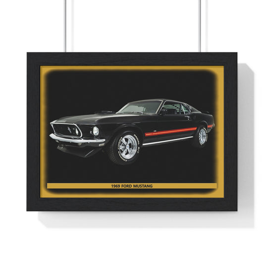 Captivating 1969  Mustang Mach 1 Poster | Classic Black Muscle Car Wall Art for Car Lovers & Collectors