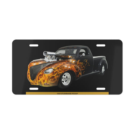 Awesome 1939 Studebaker Pickup Hot Rod Flames Metal Front License Plate - Vintage Custom Car Vanity Plate Gift