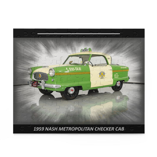 Captivating 1959 Nash Metropolitan Checker Cab Temp Puzzle (120 pcs) - Iconic Vintage Taxi Art Gift