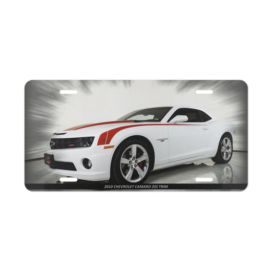 Bold 2010  Camaro SS White Red Stripes Classic Vanity Plate - Premium Metal Front License Plate for Enthusiasts